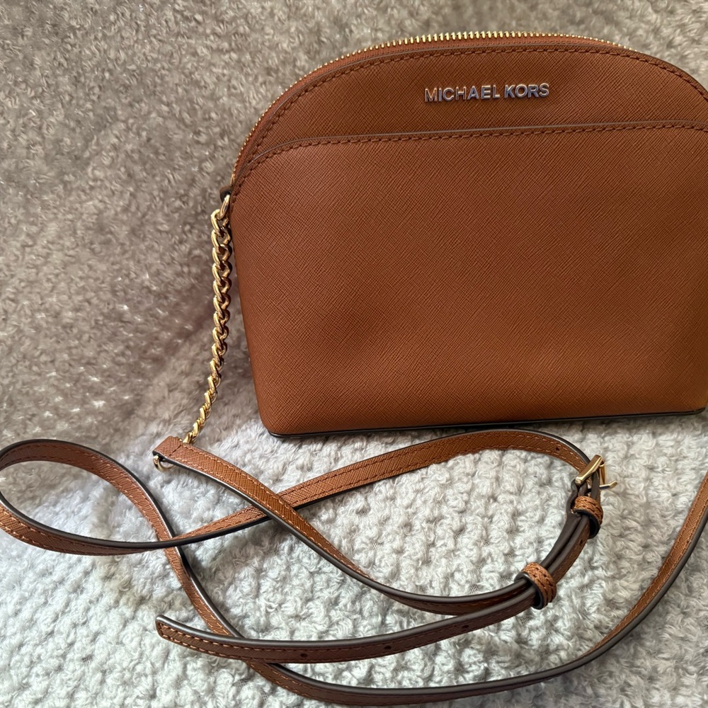 Michael Kors Brown Saffiano Crossbody Bag with Chain Strap